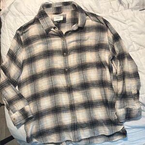 American Eagle Womens Black and Tan Plaid Flannel Button-Up Shirt XL